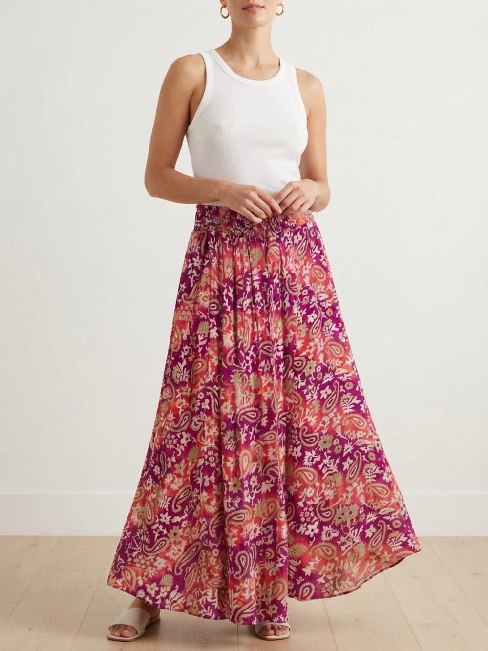 CHELSEA & THEODORE Floral Paisley Maxi Skirt L Pink/Magenta $59 Retail EUC